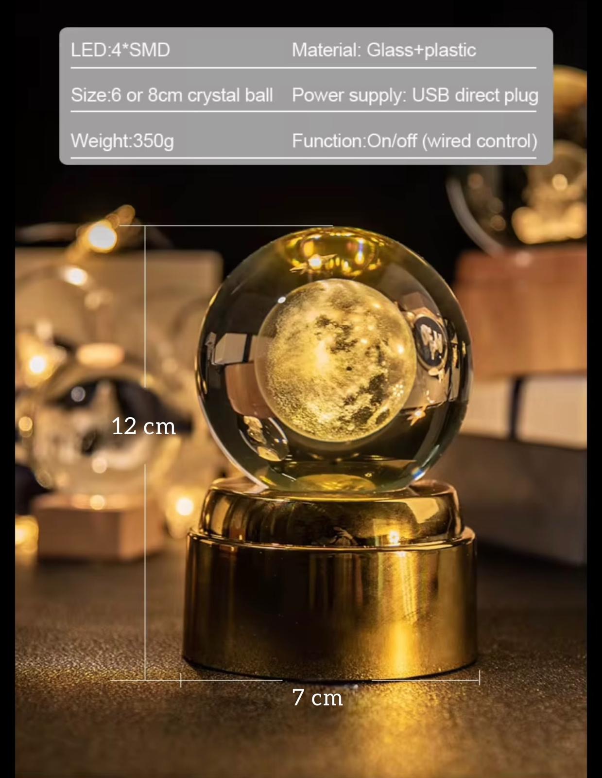 Crystal Ball USB Night Light – Moon & Planet System Astronaut LED Glass Lamp (Rotating)