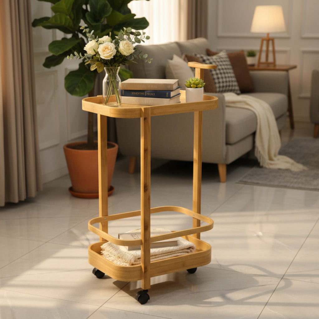 Wooden Movable Multi-Layer Stand with Wheels