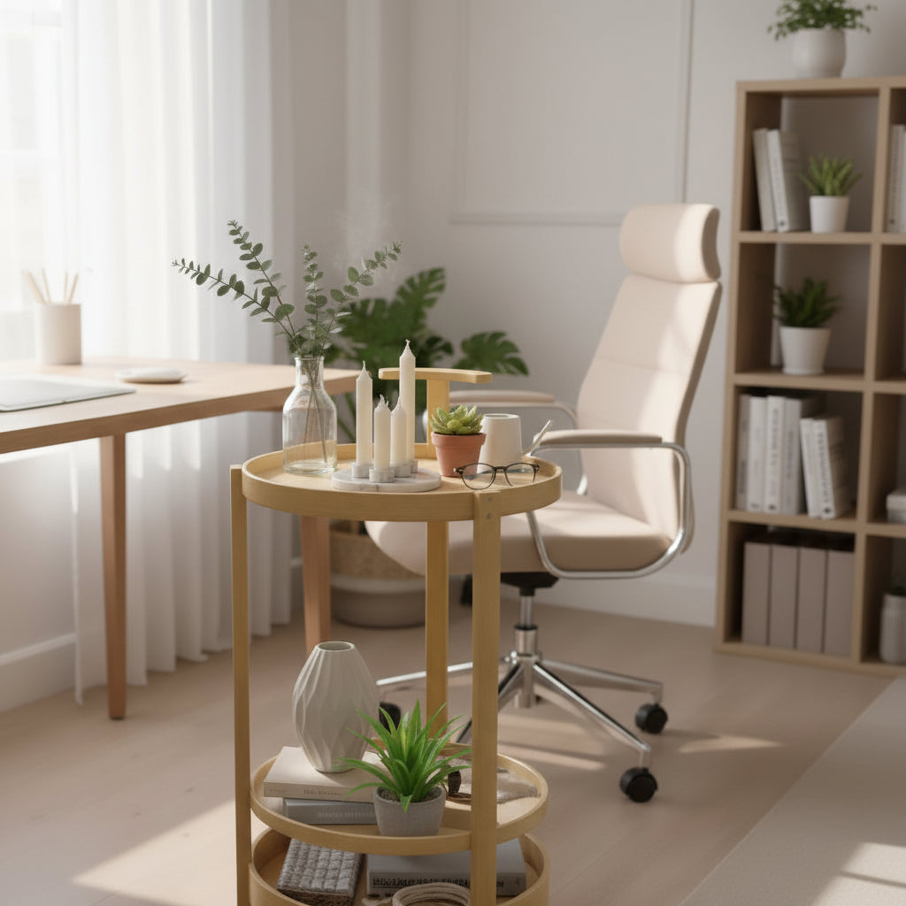 Wooden Movable Multi-Layer Round Shape Stand with Wheels