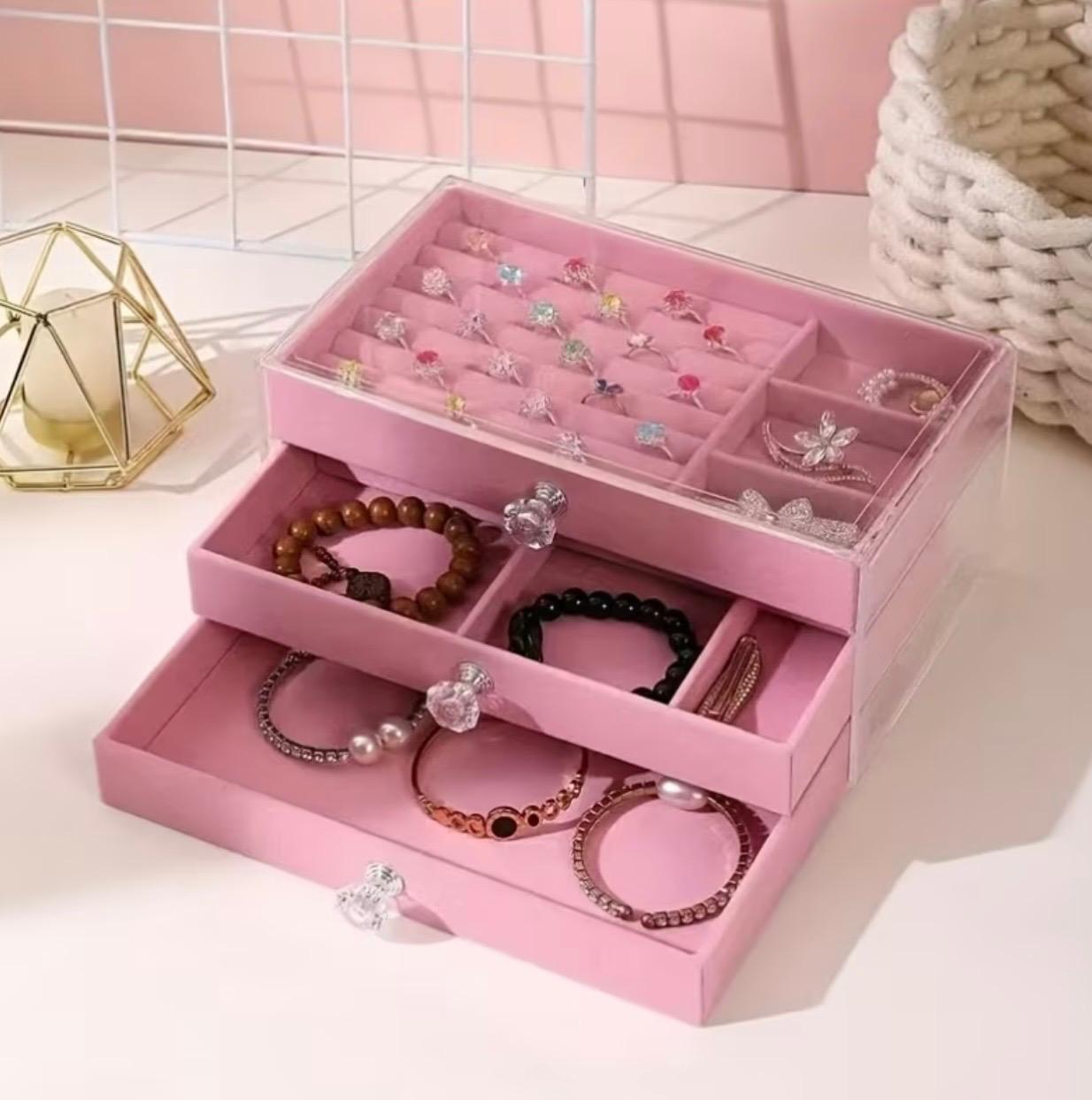 3-Tier Acrylic Jewelry Organizer – Transparent, Dustproof Display Box