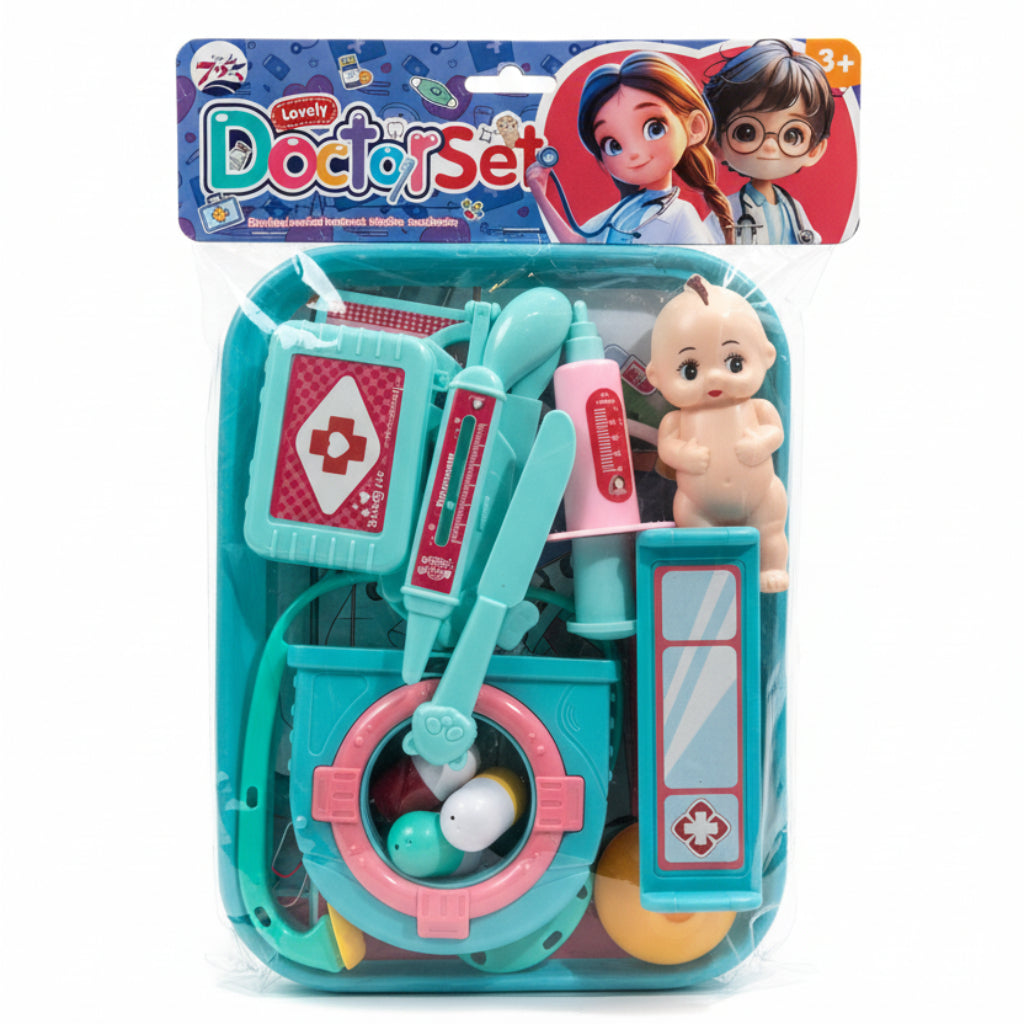 مجموعة واحدة من مجموعة لعب طبيب الأطفال، أدوات طبية. لعبة تعليمية ممتعة للأولاد والبنات