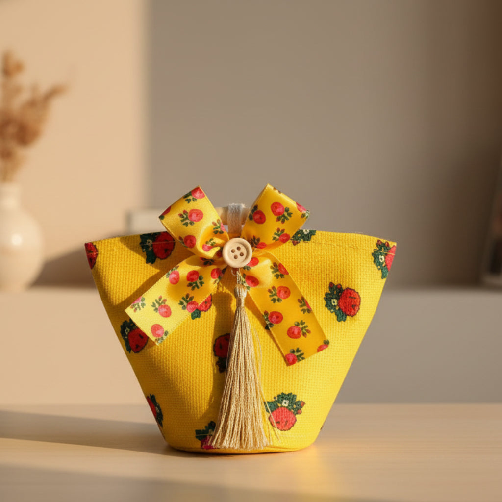 Gift Bag with Wooden Handle & Ribbon Bow