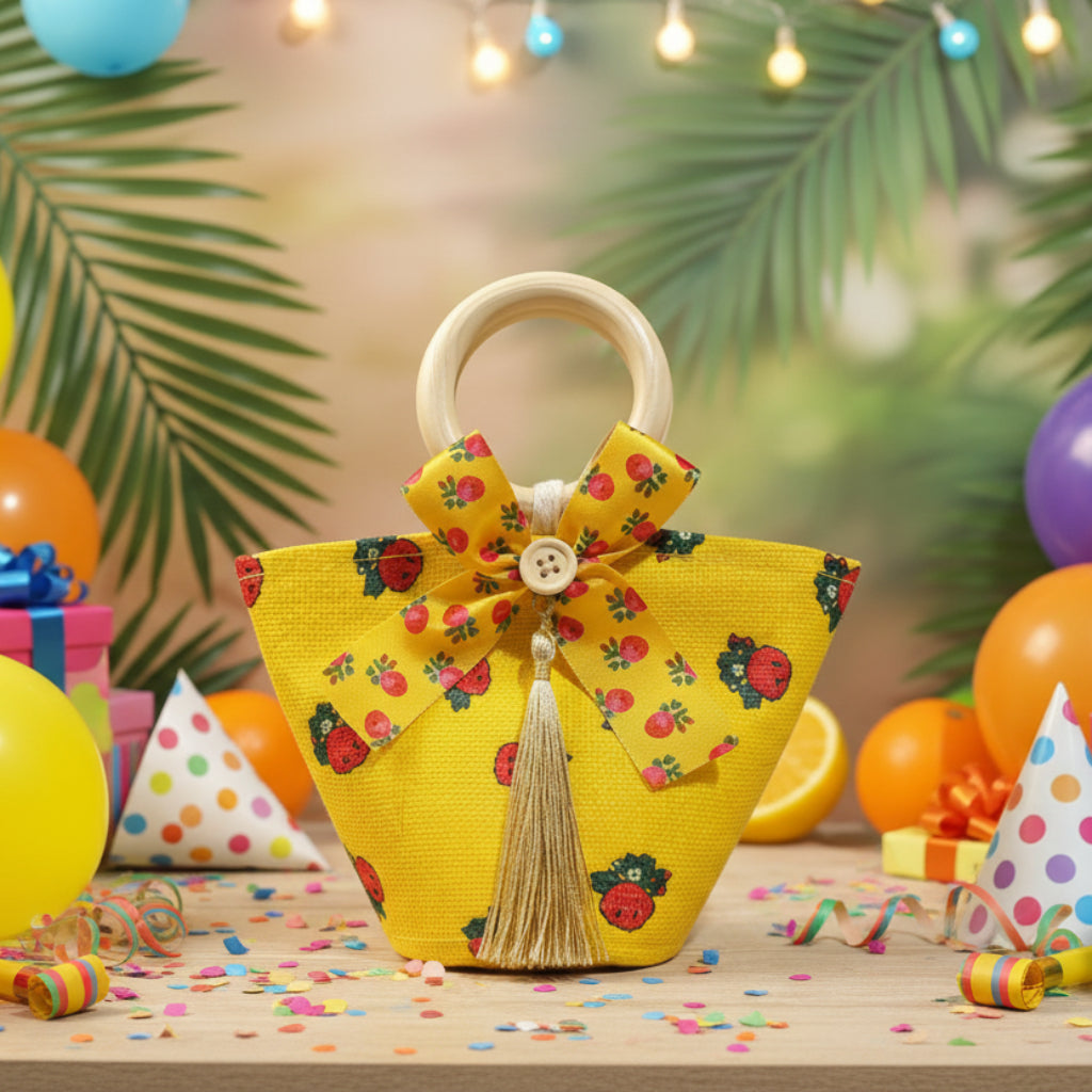 Gift Bag with Wooden Handle & Ribbon Bow