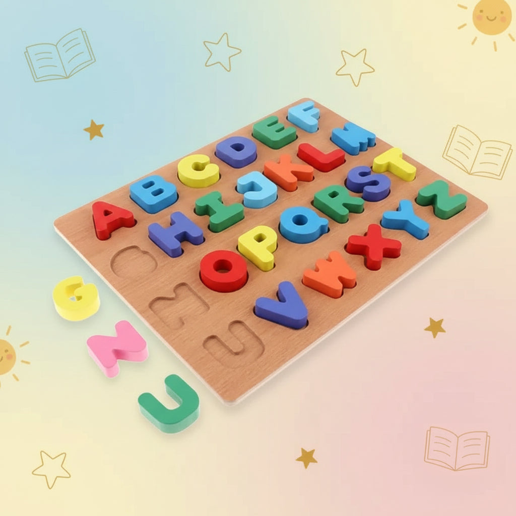 لوحة ألغاز خشبية مستوحاة من الحروف الأبجدية والأرقام (قطعة واحدة) لعبة تعليمية تعليمية للأطفال الصغار بعمر 6 أشهر فما فوق