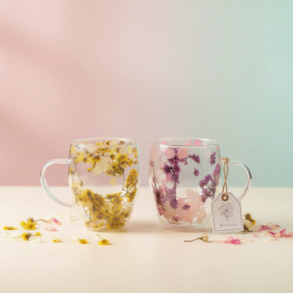 Artificial Flower Double-Layer Glass Cup – 350ml Creative Insulated Water Cup