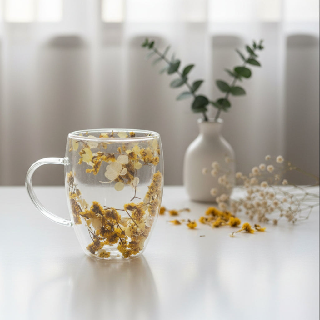 Artificial Flower Double-Layer Glass Cup – 350ml Creative Insulated Water Cup