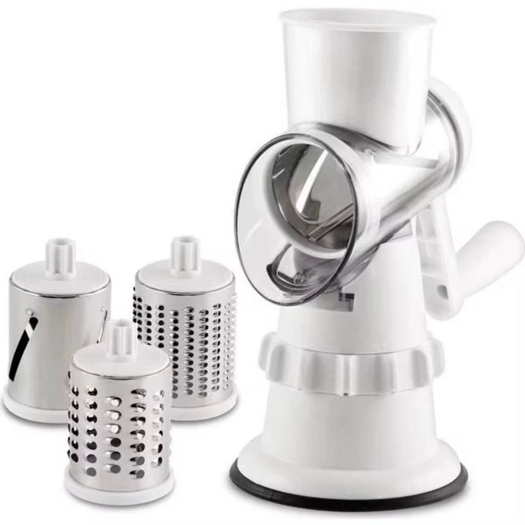 Manual Rotary Vegetable Cutter & Grater – 3 Interchangeable Blades