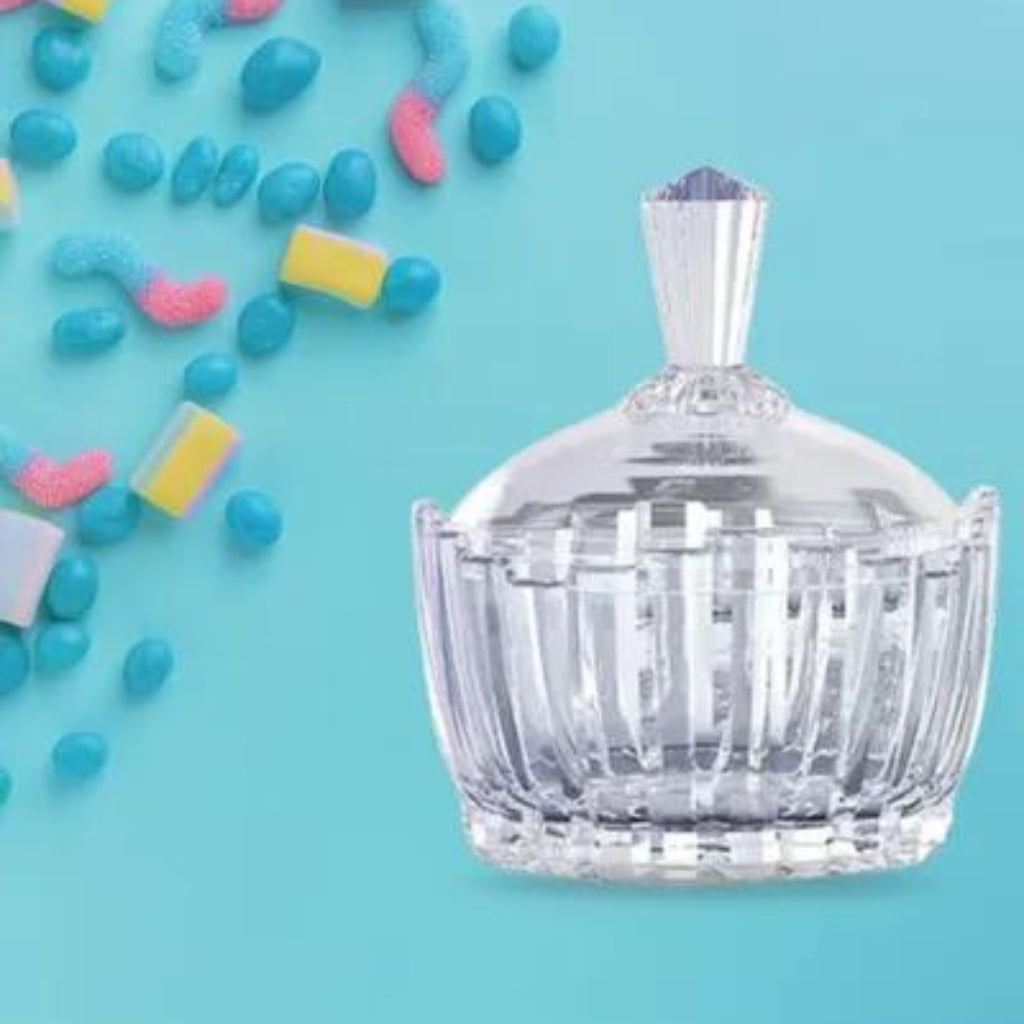 Glass Candy Jar with Lid – Transparent Decorative Sugar Bowl & Candy Storage Container