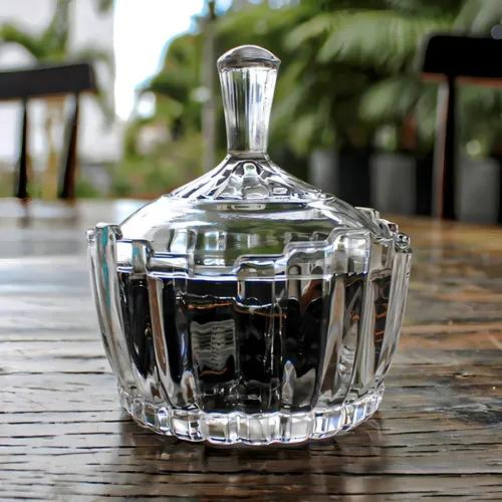 Glass Candy Jar with Lid – Transparent Decorative Sugar Bowl & Candy Storage Container