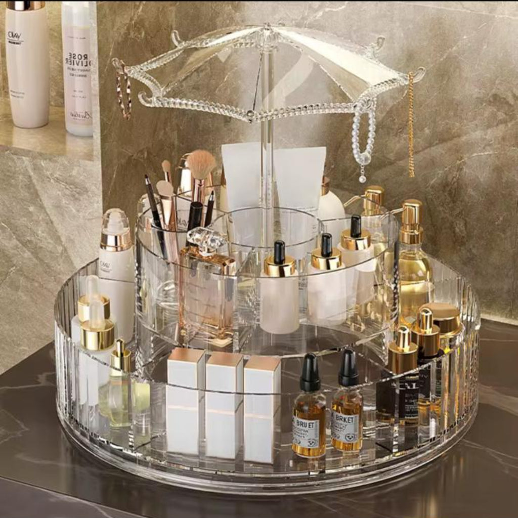 Luxury Plastic 360° Rotating Cosmetic Storage Box – Large Capacity Organizer