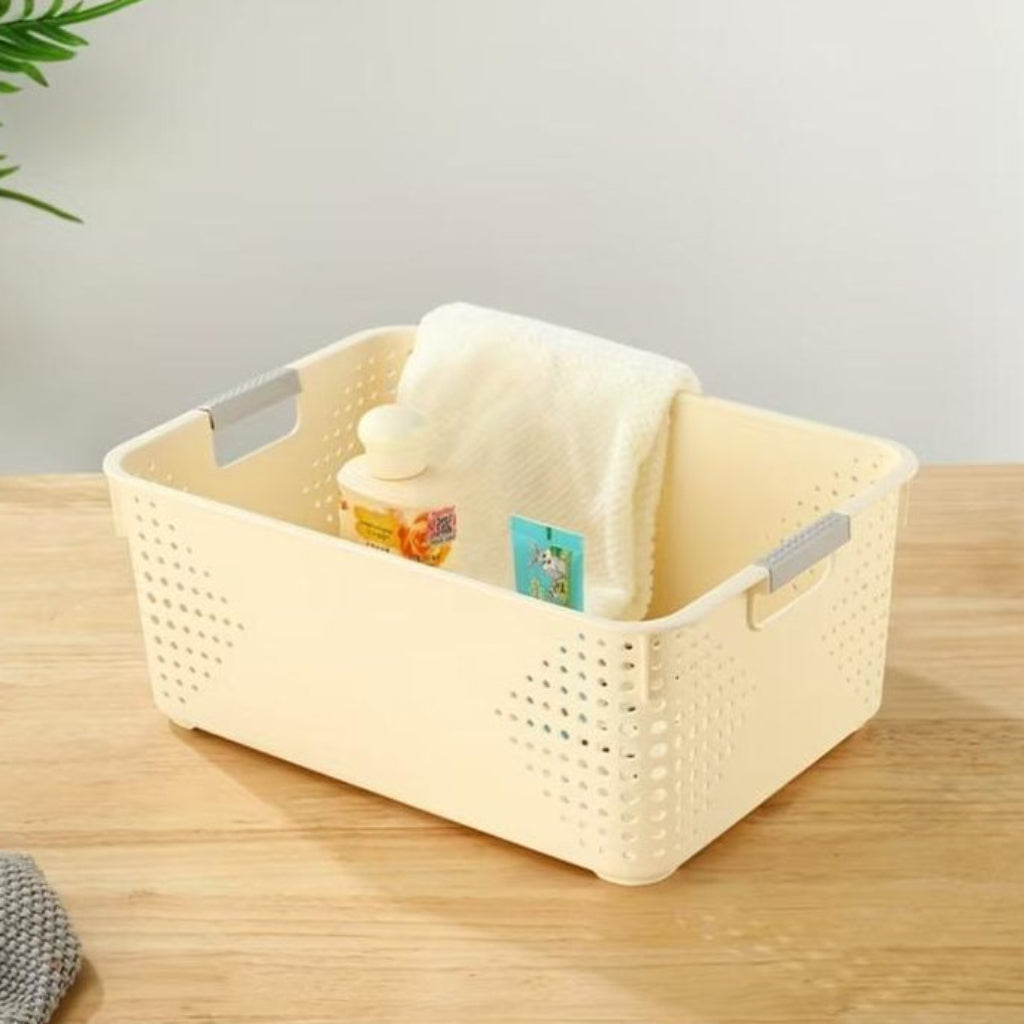 Cream Open Storage Baskets – Stackable Ventilated Multi-Purpose Organizer Bins