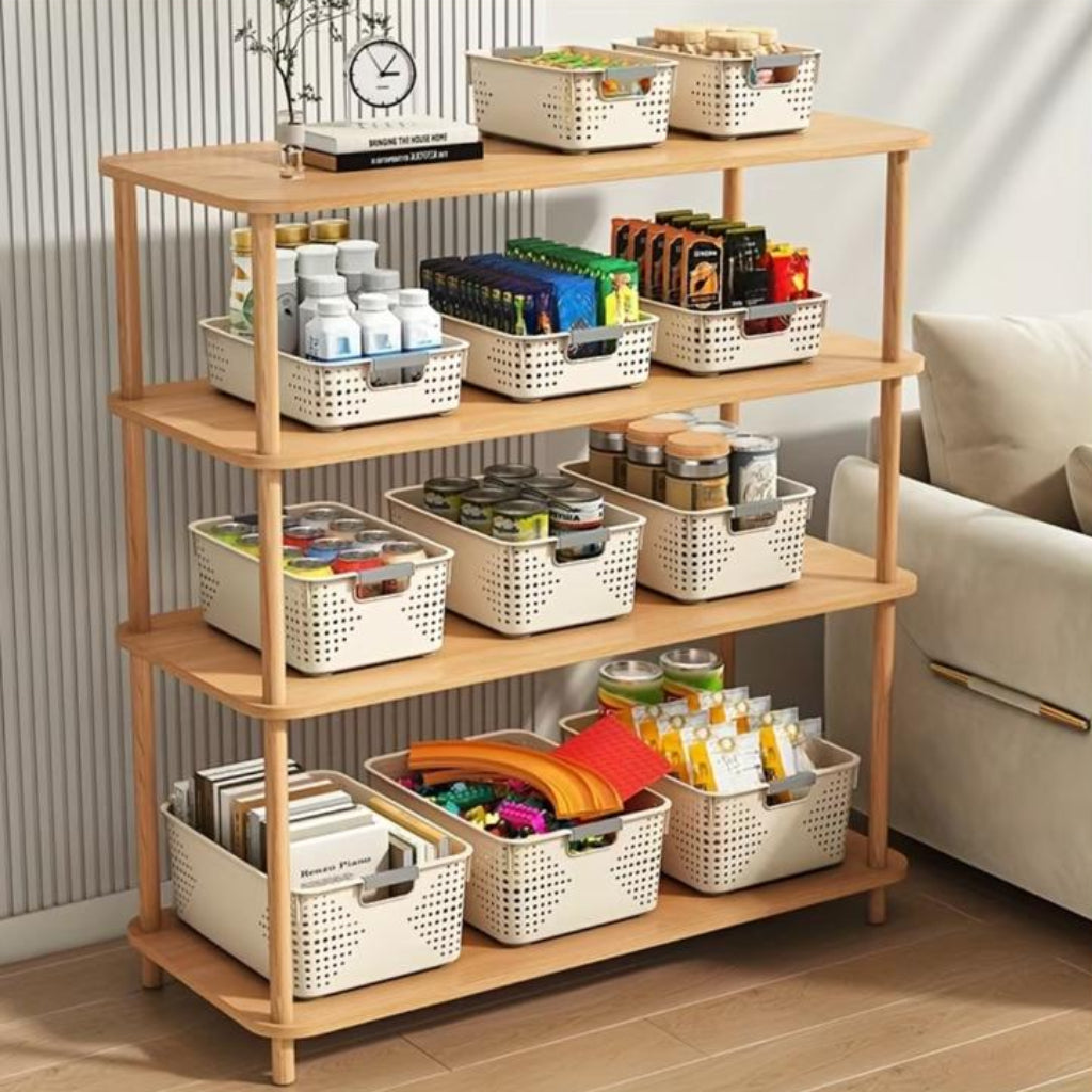 Cream Open Storage Baskets – Stackable Ventilated Multi-Purpose Organizer Bins