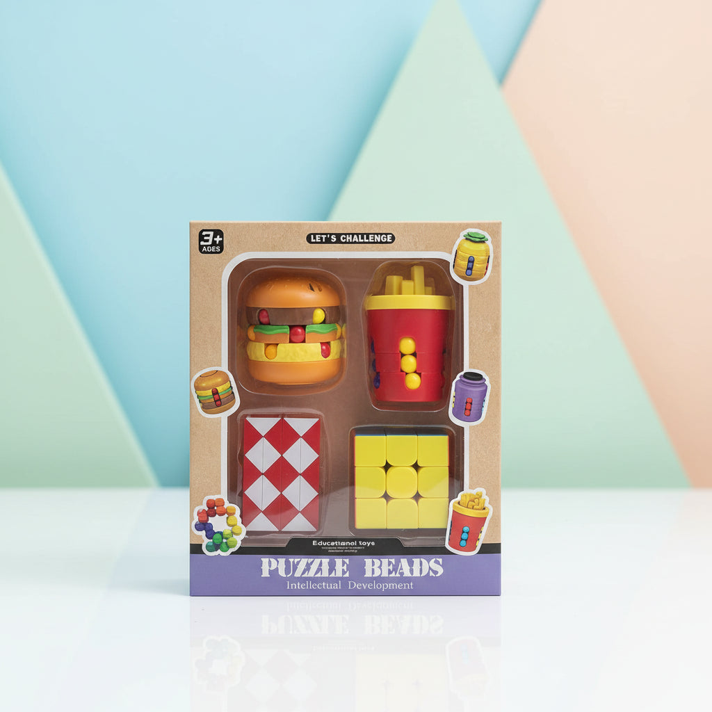 Kids Puzzle Beads Toy Set – Educational Food Shape Brain Teaser (4pcs Set)