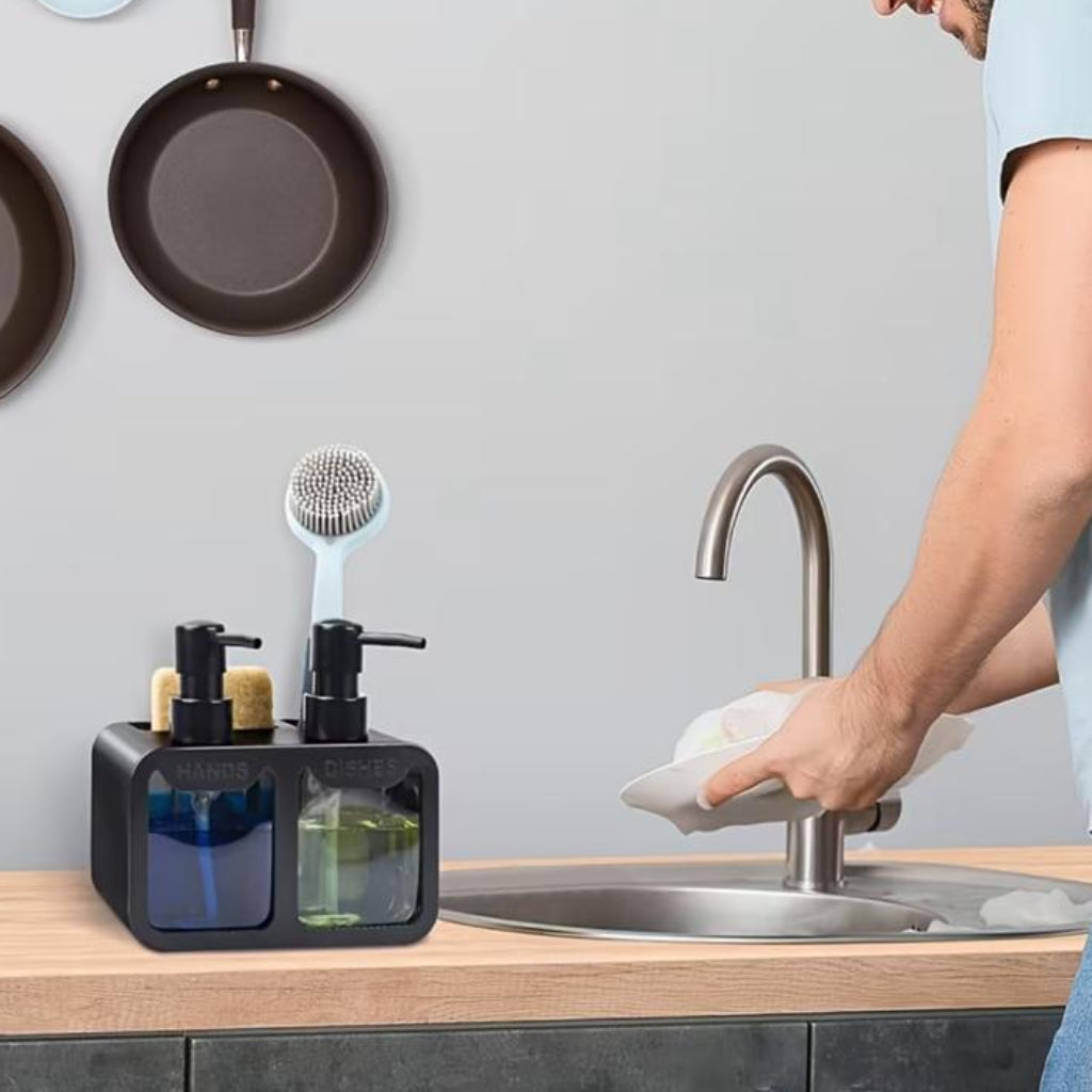 Multi-Functional Kitchen & Bathroom Dispenser Set with Storage Box | Soap, Shampoo & Body Wash Organizer