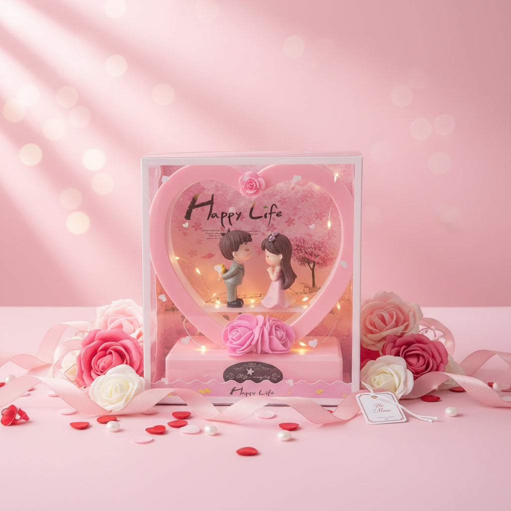 Romantic Couple Music Box with LED Light Heart Shape Decorative Gift