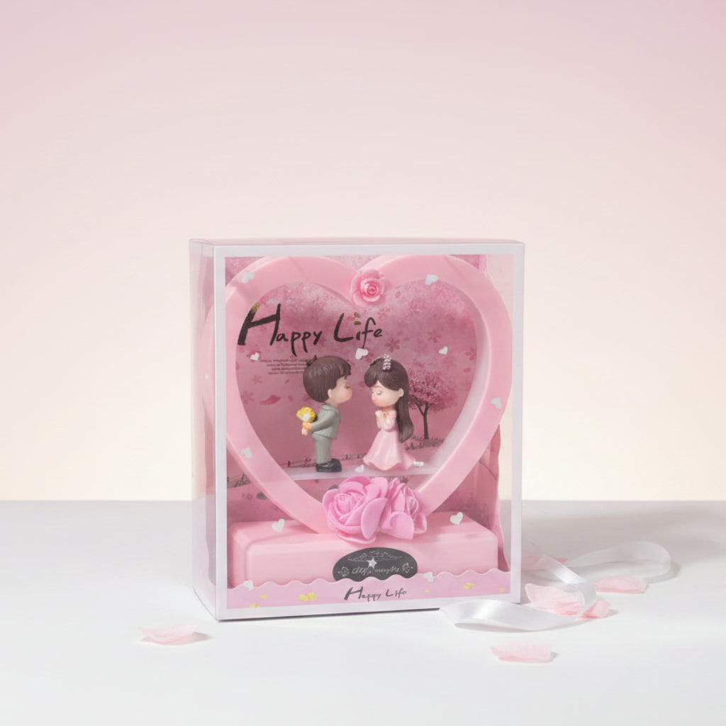 Romantic Couple Music Box with LED Light Heart Shape Decorative Gift