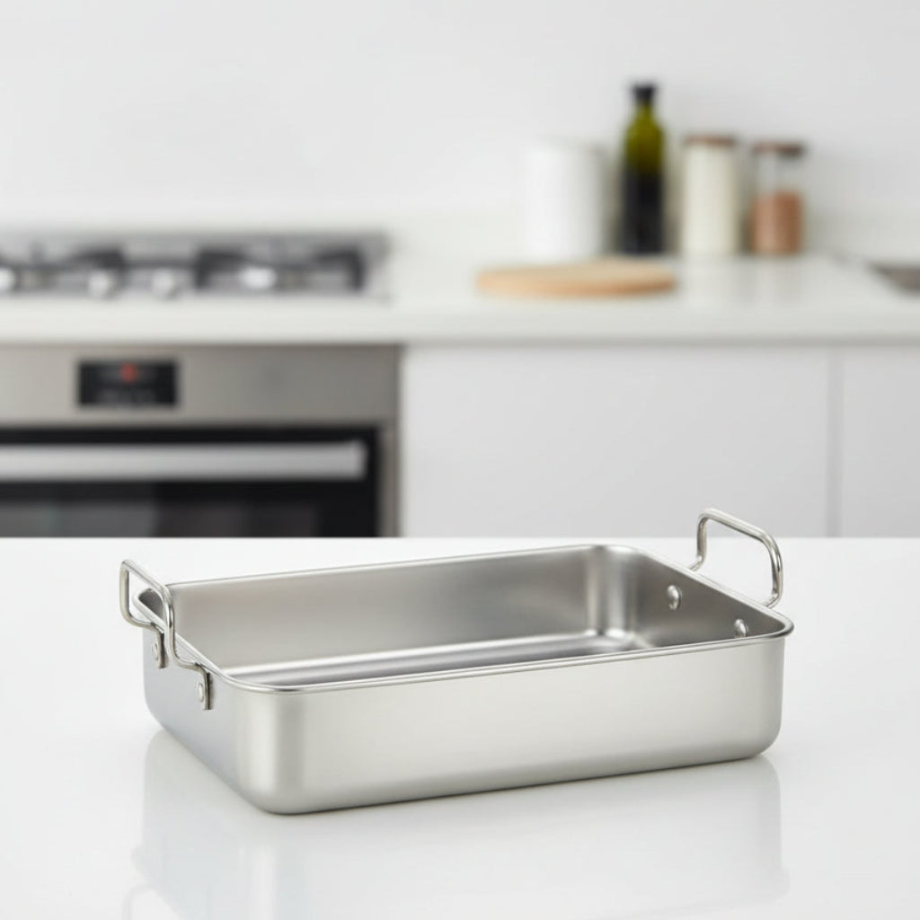 Stainless Steel Tray with Handle | Durable Rectangular Multi-Purpose Serving & Storage Tray