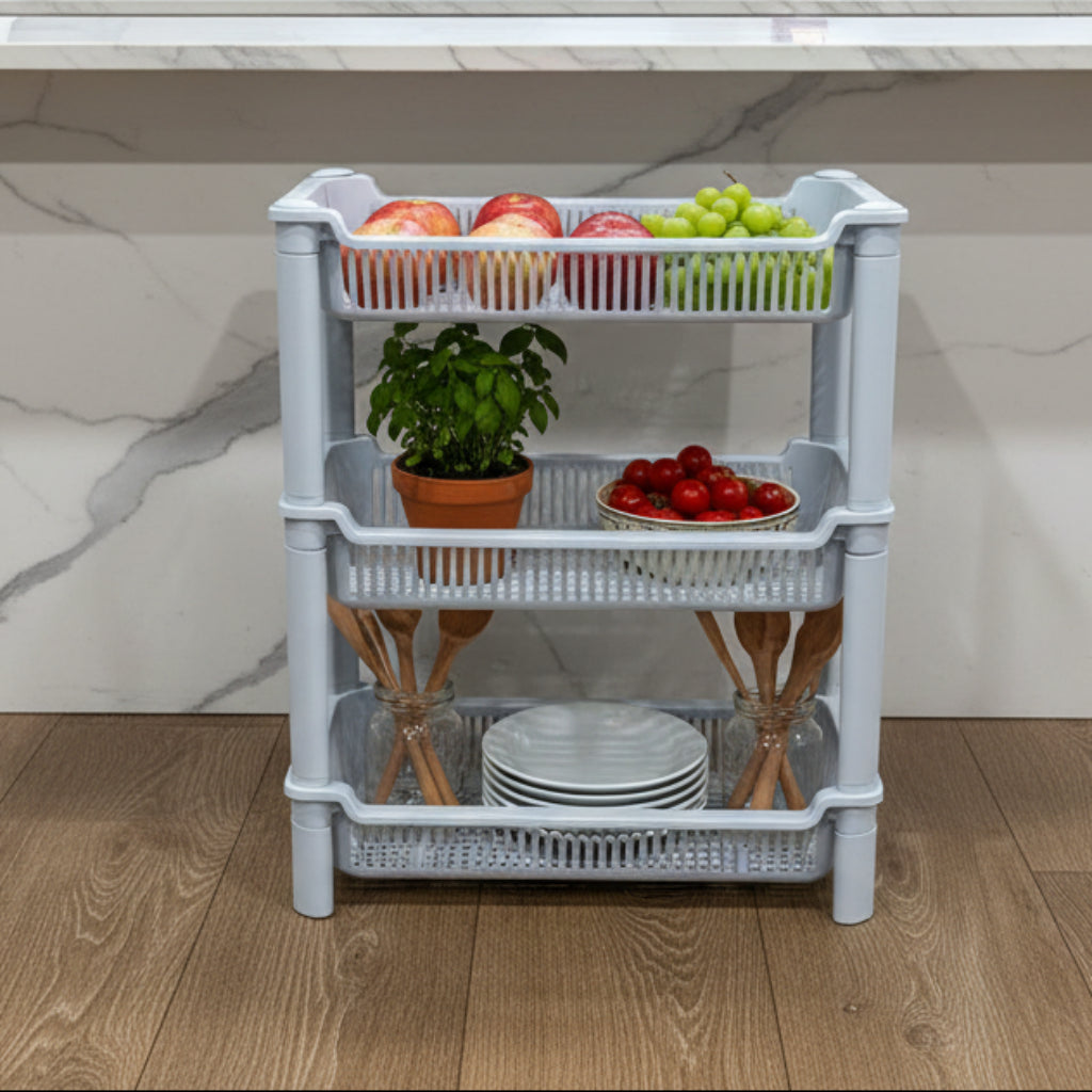 3-Tier Plastic Kitchen Storage Rack | Multi-Layer Organizer