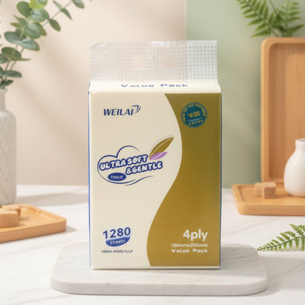 Large Pack of 1280 Hanging Tissue Sheets – Soft Facial & Hand Wipes for Home, Bathroom & Kitchen