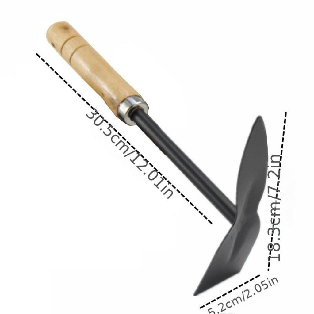2-in-1 Garden Hand Hoe & Pick Tool | Wooden Handle Gardening Tool