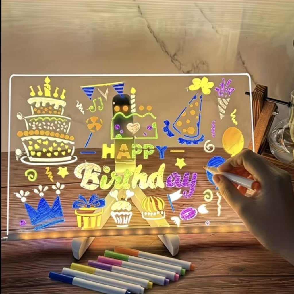 Large Transparent Acrylic LED Message Board | USB-Powered Wipeable Drawing & Writing Light Board