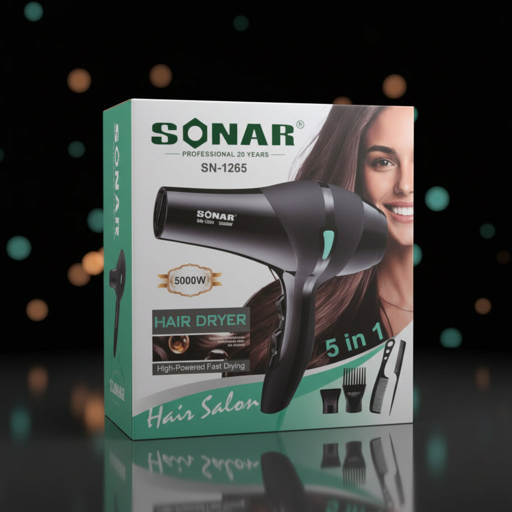 Sonar Professional Hair Dryer SN-1265 - 5000W 5-in-1 Hair Styling Dryer Set