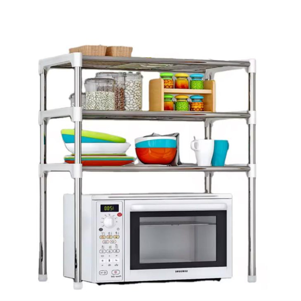 Multi-Functional Microwave Oven Rack – Stainless Steel Kitchen Storage Shelf Organizer