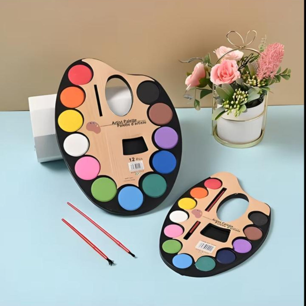 12-Color Watercolor Paint Set with Palette & Brush