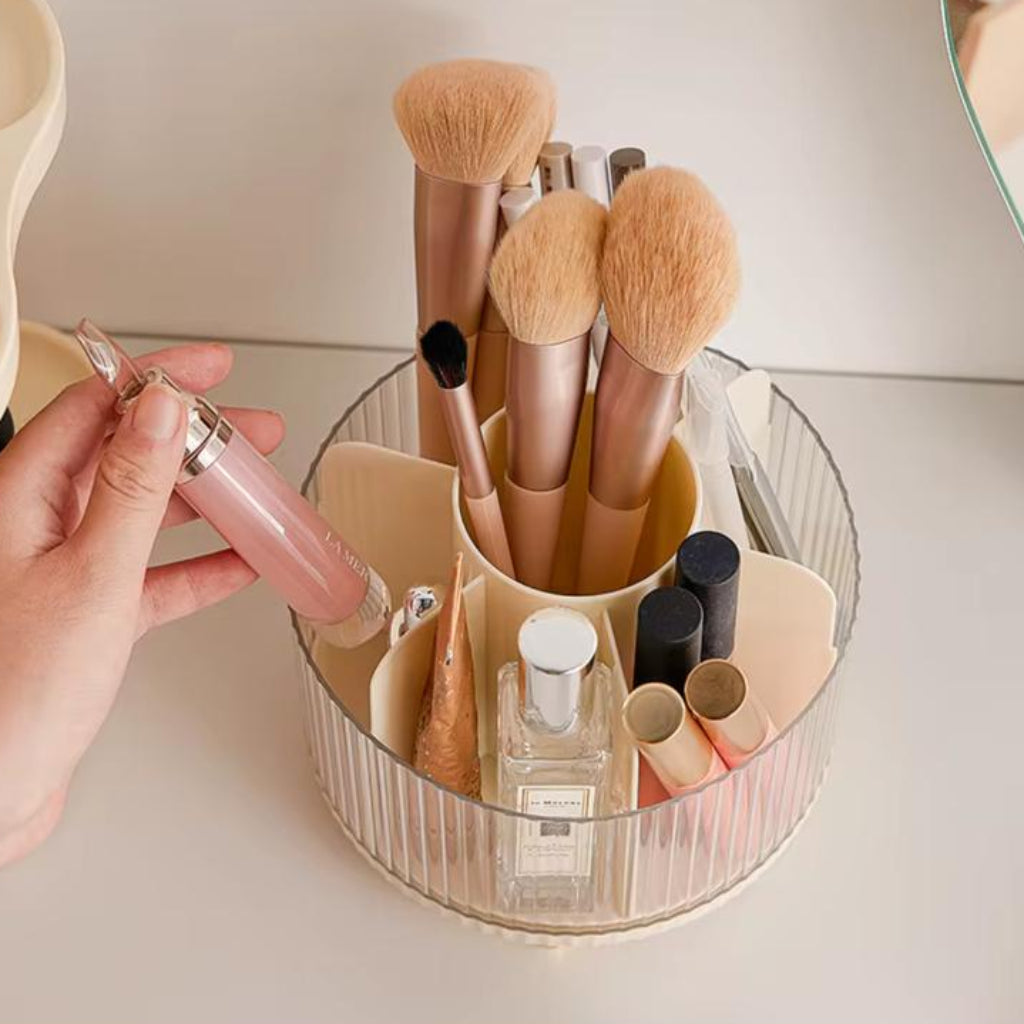 360° Rotating Makeup Organizer with Dustproof Cover – Cosmetic & Skincare Storage Holder