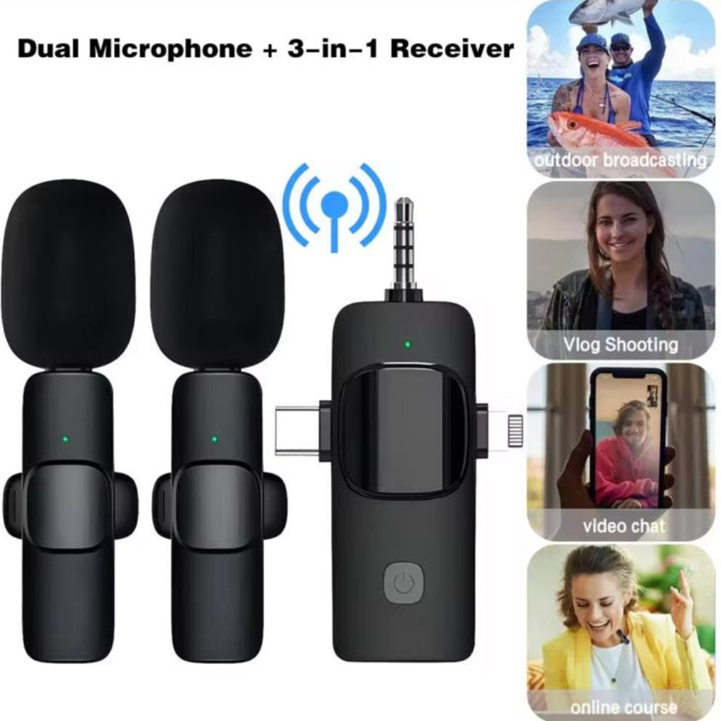 3-in-1 Wireless Microphone with Noise Reduction – USB-C Rechargeable
