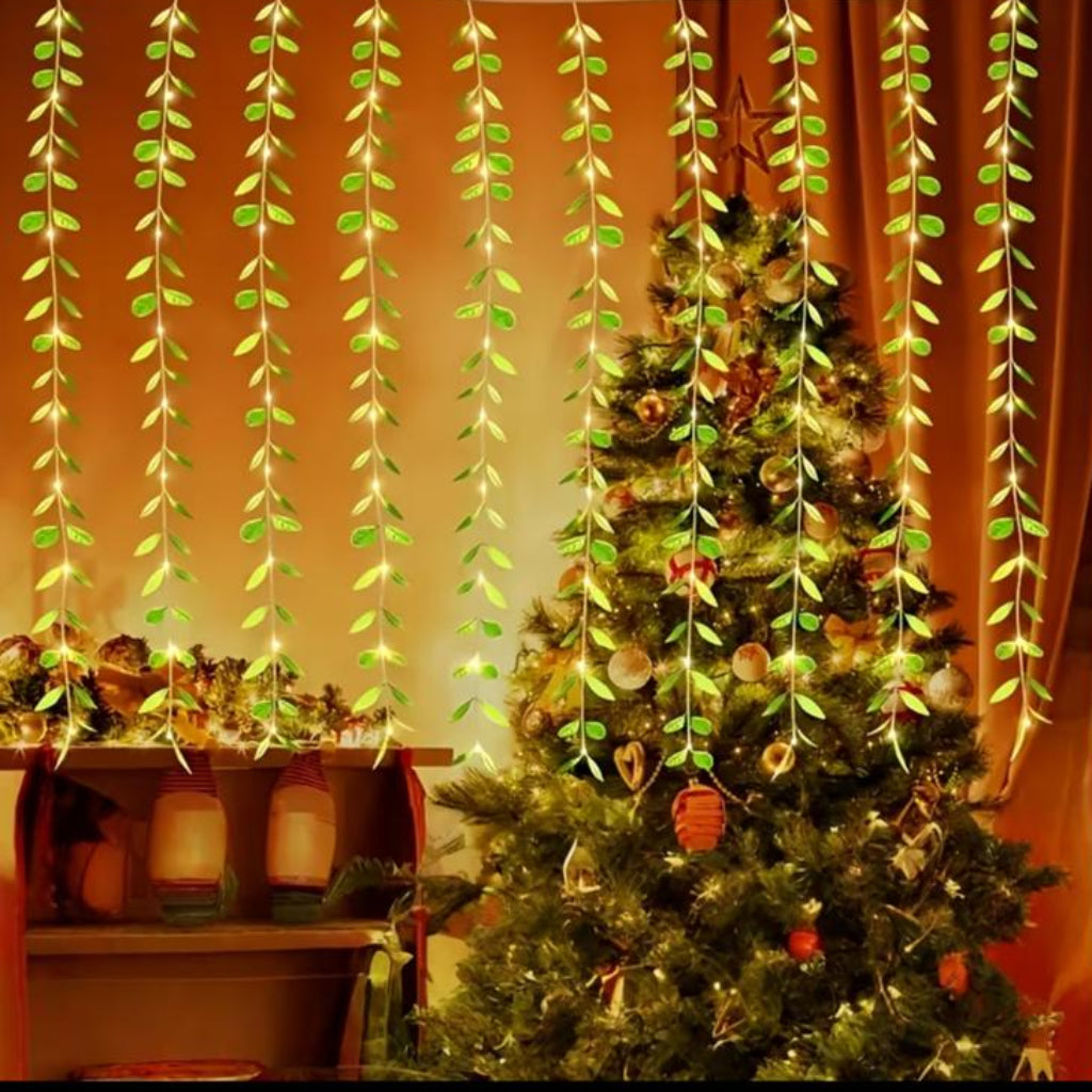 LED Willow Vine Fairy Light String with Green Leaves – 2 Pin Plug Decorative Light