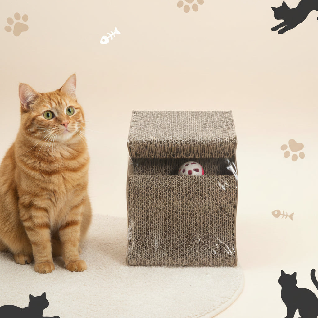 Cat Scratching Board with Ball Toy – Corrugated Cardboard Cat Scratcher