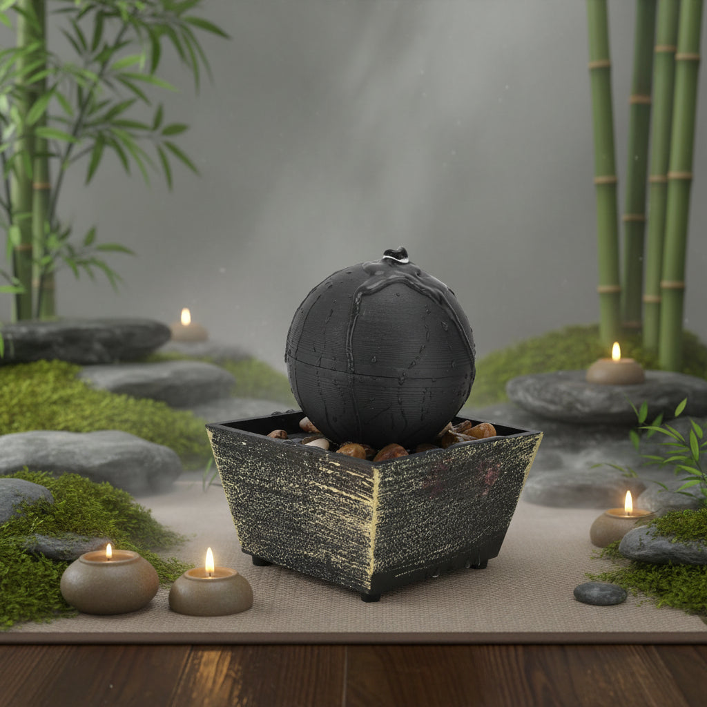 LED Rolling Ball Water Fountain – Tabletop Indoor Water Feature with Decorative Pebbles & Relaxing Water Flow