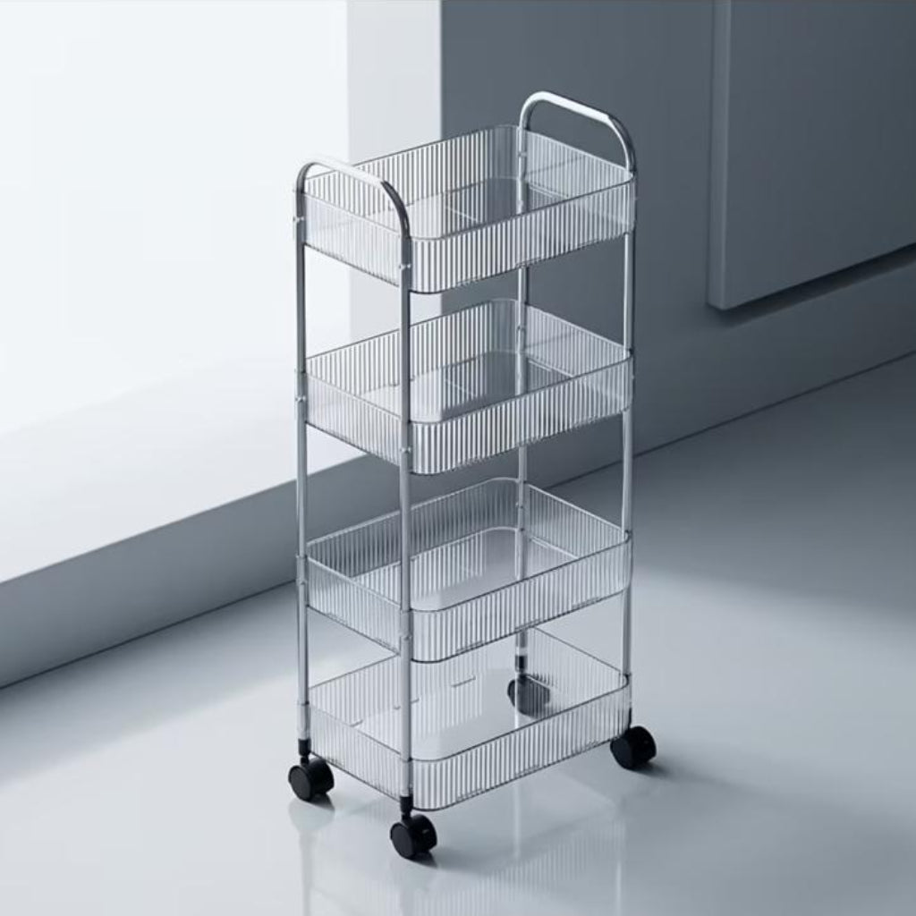 4-Layer Acrylic Storage Cart with 360° Rolling Casters – Transparent Multi-Purpose Organizer for Kitchen, Bathroom, Bedroom