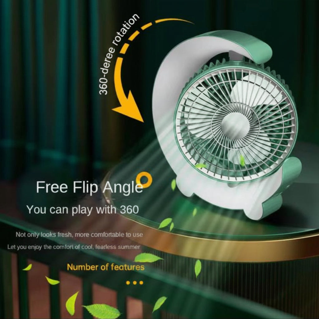Portable Foldable Desktop Fan – USB Rechargeable Mini Cooling Fan with Adjustable Angle & Colorful Night Light for Home, Office & Travel