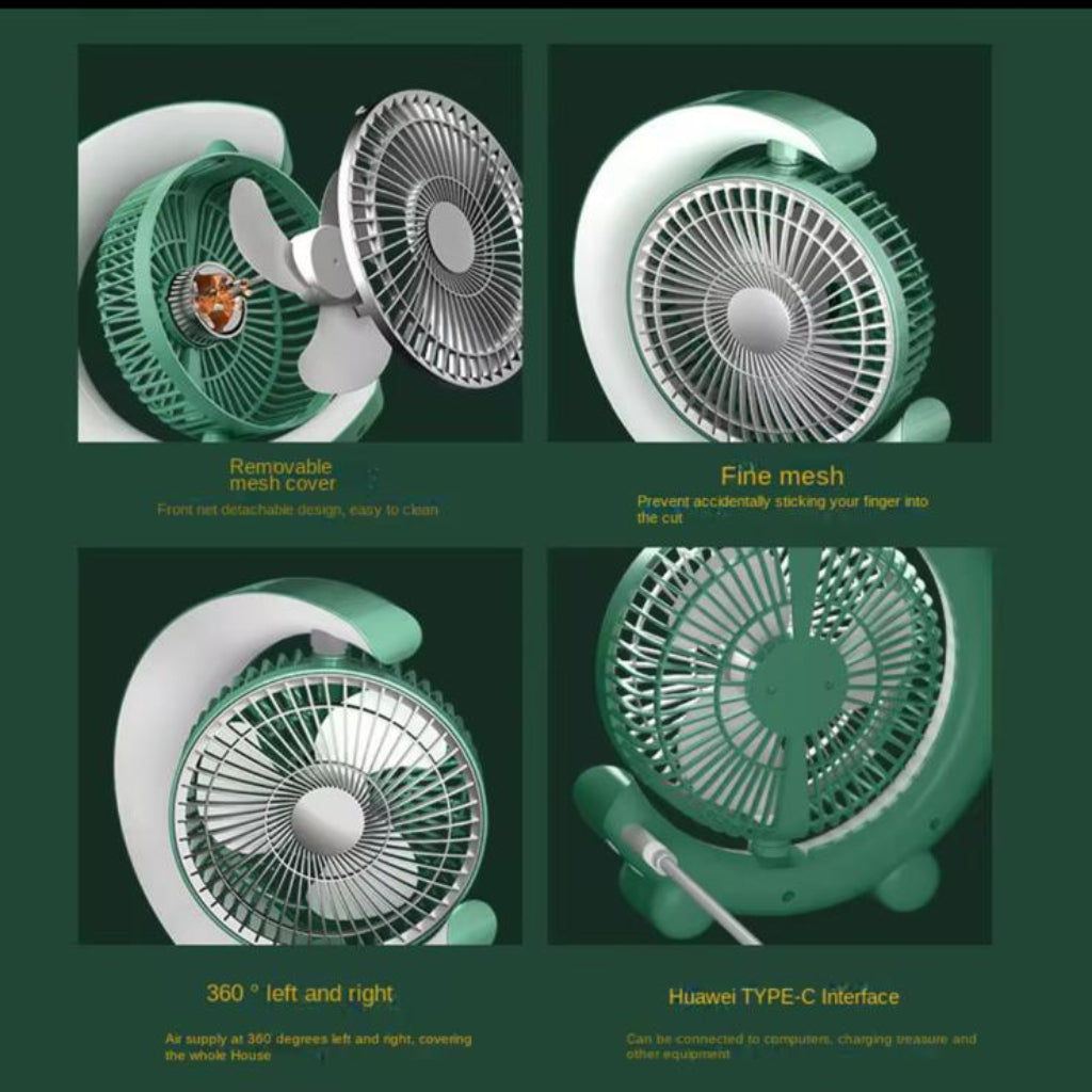 Portable Foldable Desktop Fan – USB Rechargeable Mini Cooling Fan with Adjustable Angle & Colorful Night Light for Home, Office & Travel