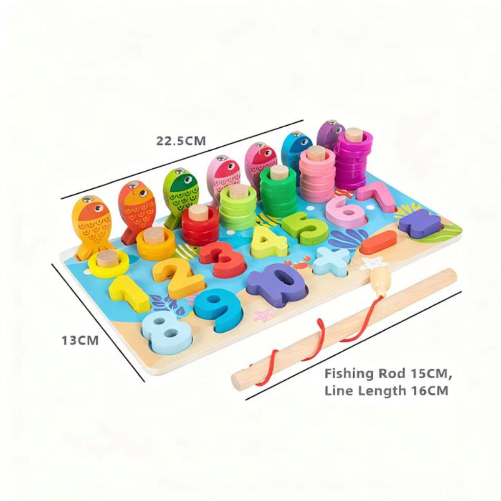 Wooden Montessori Fishing Game & Number Learning Board for Kids – Educational Toy