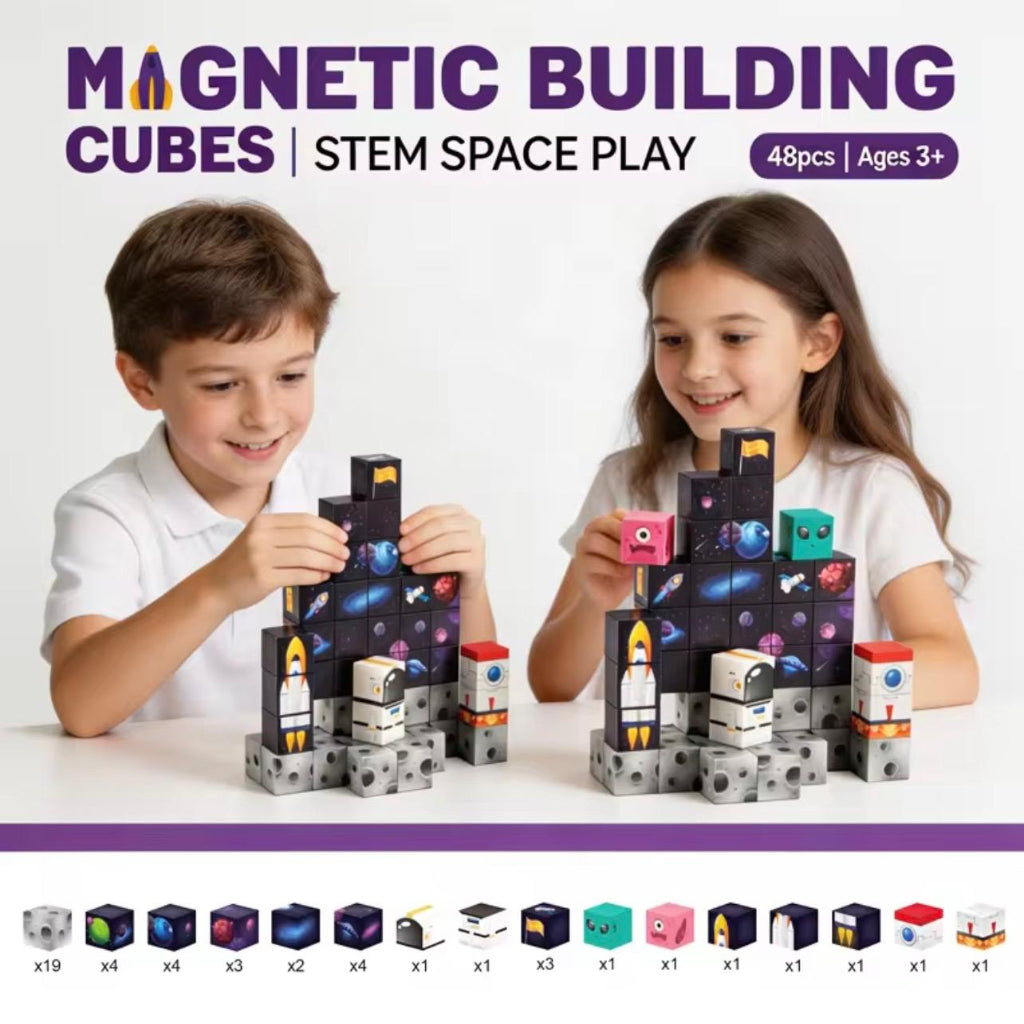 Space Rocket Magnetic Cube Blocks – DIY STEM Educational Aerospace Building Toy Set