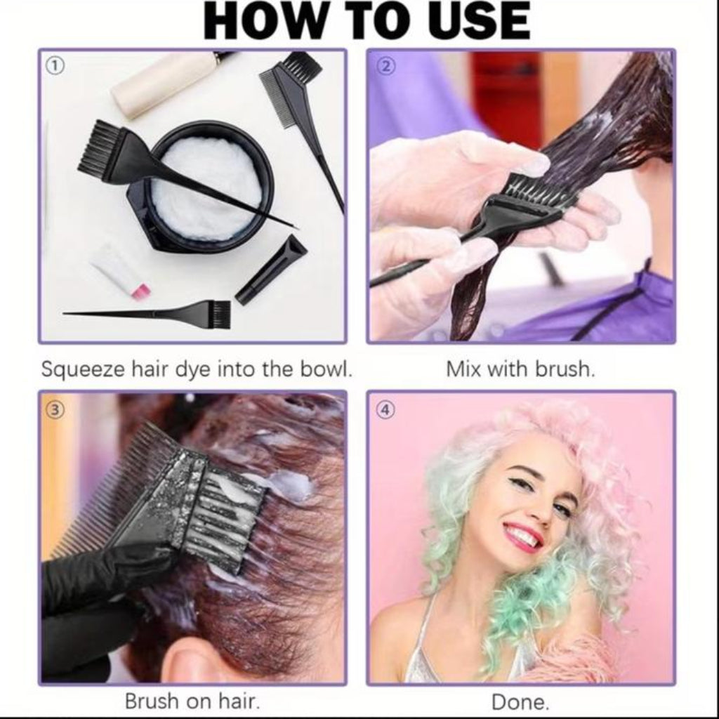 Professional Hair Dyeing Kit Set – Comb, Brush & Mixing Bowl for DIY Hair Coloring