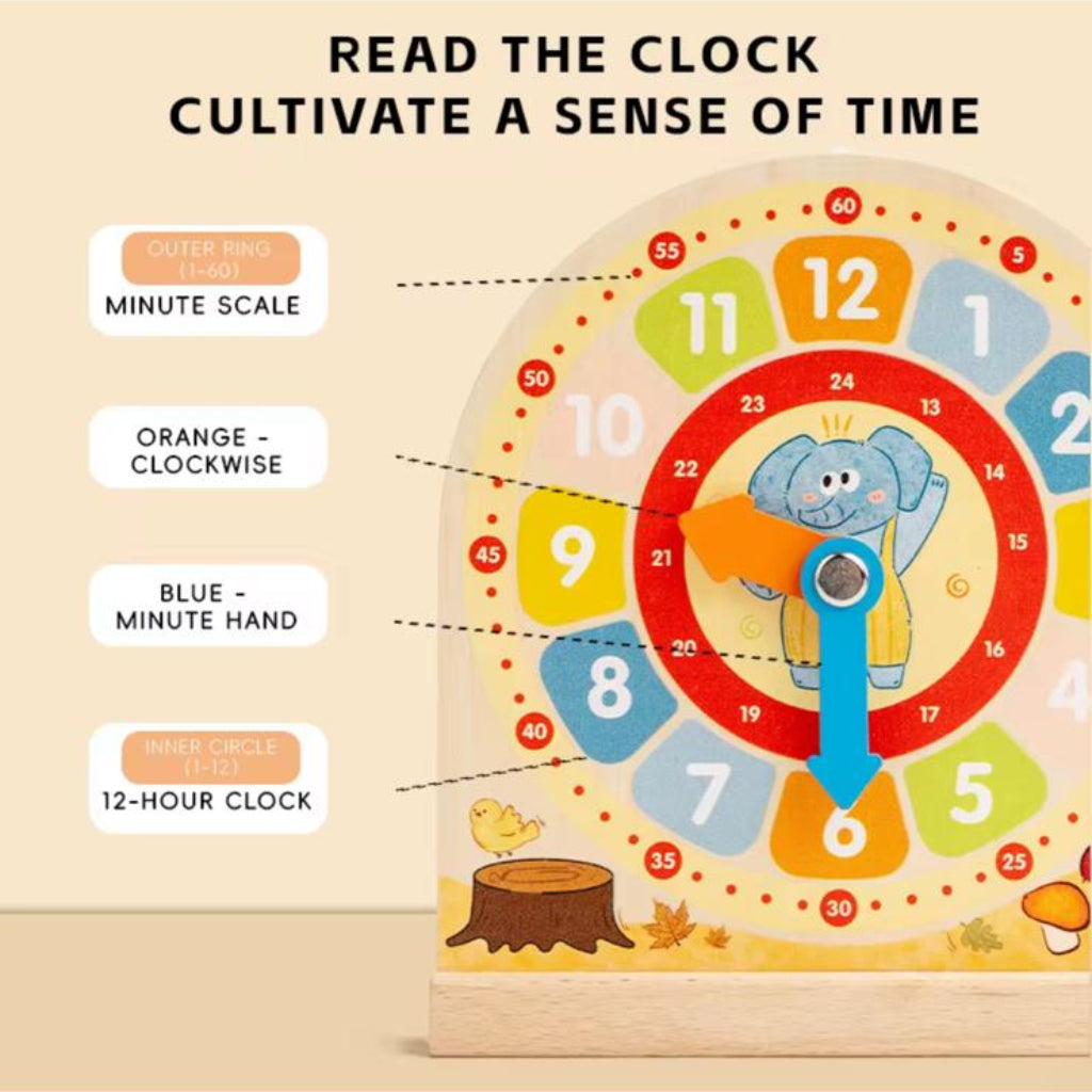 Wooden Learning Clock for Kids – Time Telling Educational Toy for Toddlers & Kindergarten
