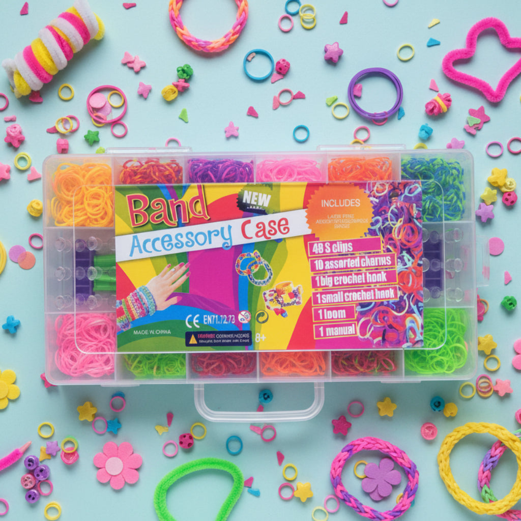 DIY Rainbow Loom Band Bracelet Kit – Colorful Rubber Band Accessory Case with Loom & Charms