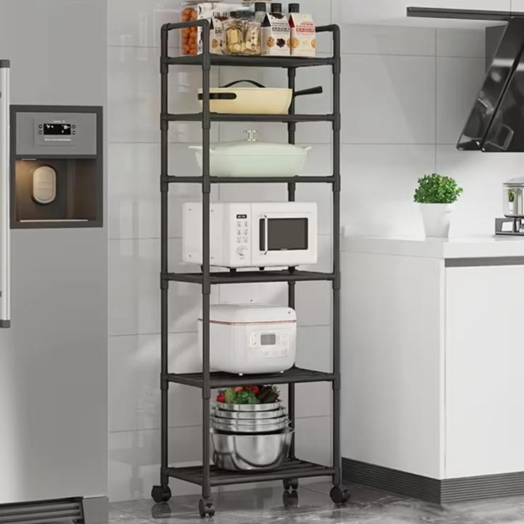 6-Layer Multi-Functional Storage Rack with Wheels – Movable Standing Shelf for Kitchen & Bathroom Organization