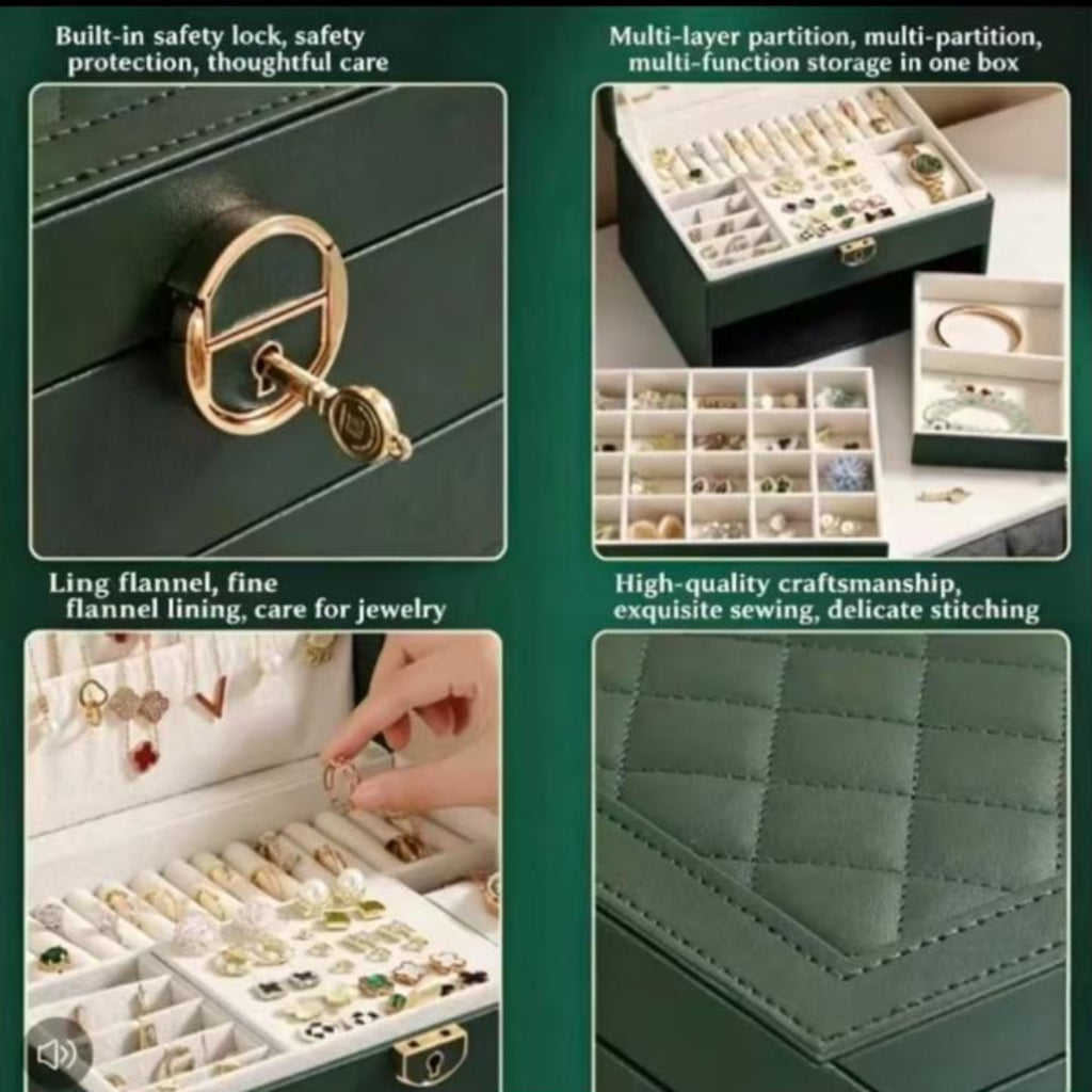 3-Tier Lockable Jewelry & Cosmetics Storage Box – Faux Leather Organizer for Accessories and Makeup