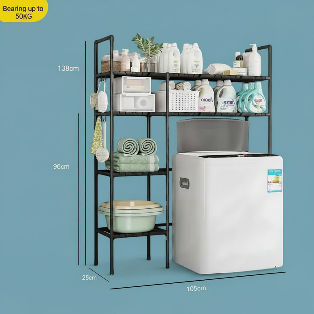 Double Row 2-Tier Laundry Storage Rack – Freestanding Washing Machine Organizer