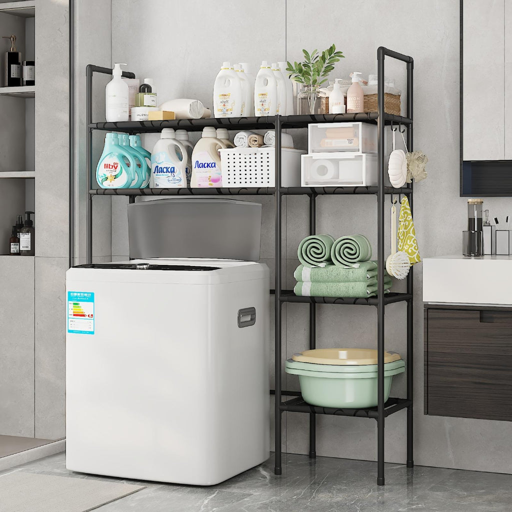 Double Row 2-Tier Laundry Storage Rack – Freestanding Washing Machine Organizer