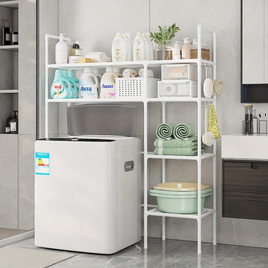 Double Row 2-Tier Laundry Storage Rack – Freestanding Washing Machine Organizer
