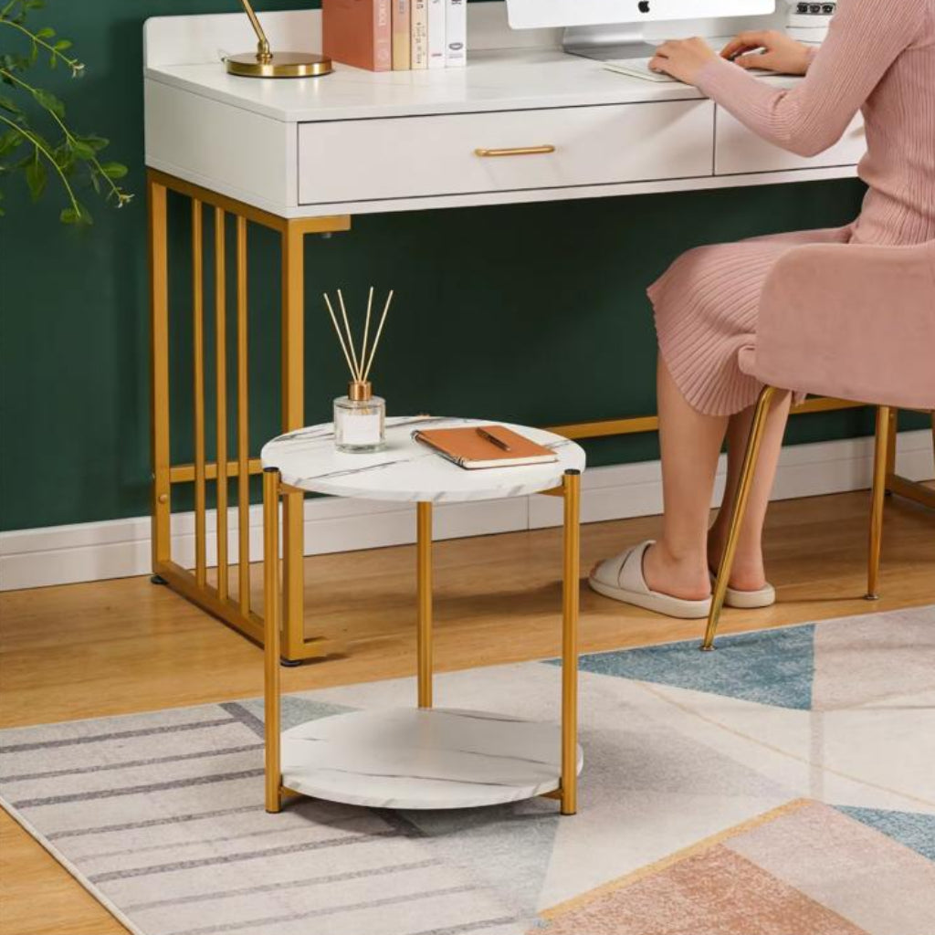 Metal Small Round Coffee Table – Double-Layer Sofa Side Table for Living Room