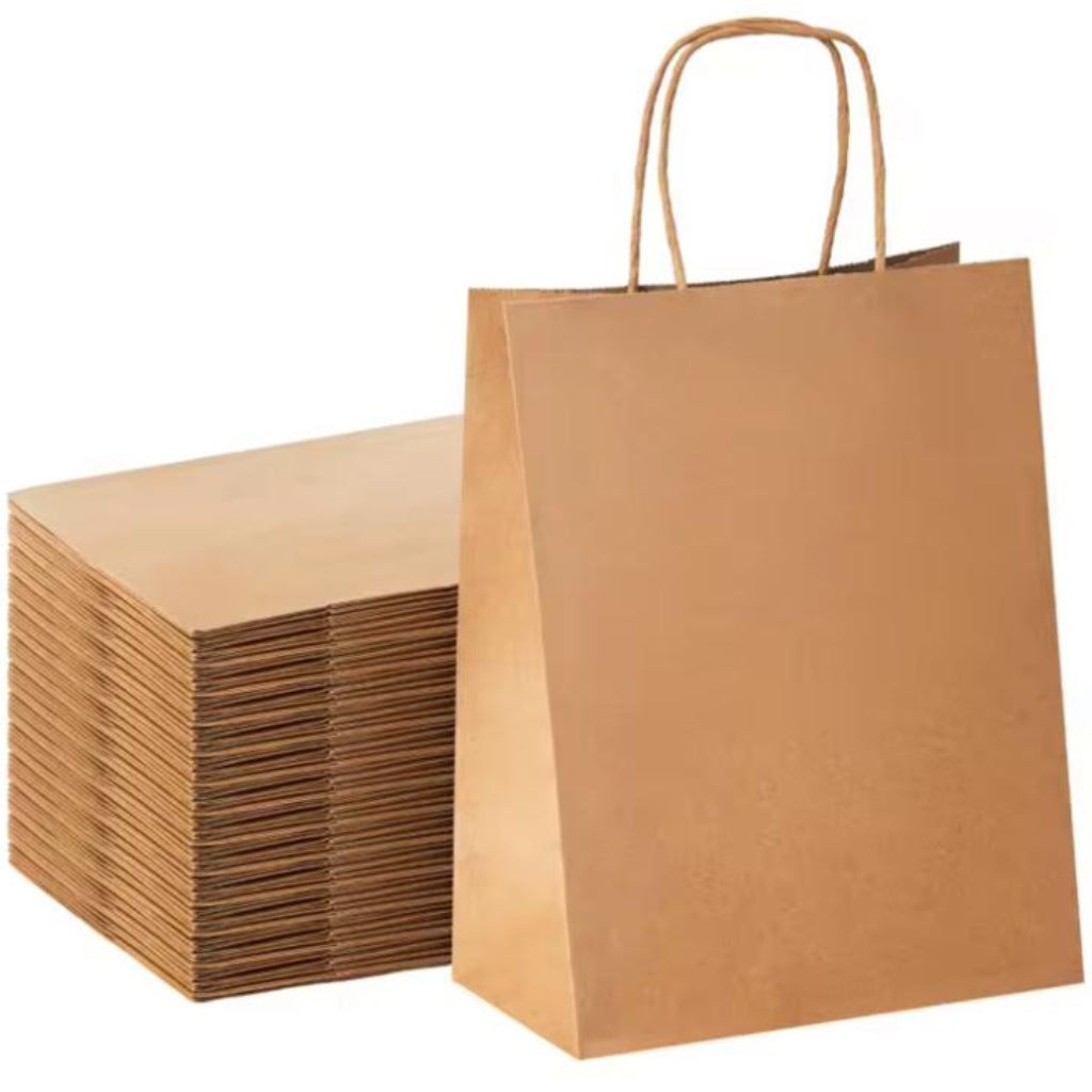 12 PCS Kraft Paper Gift Bags with Handles – Reusable Shopping & Packaging Bags