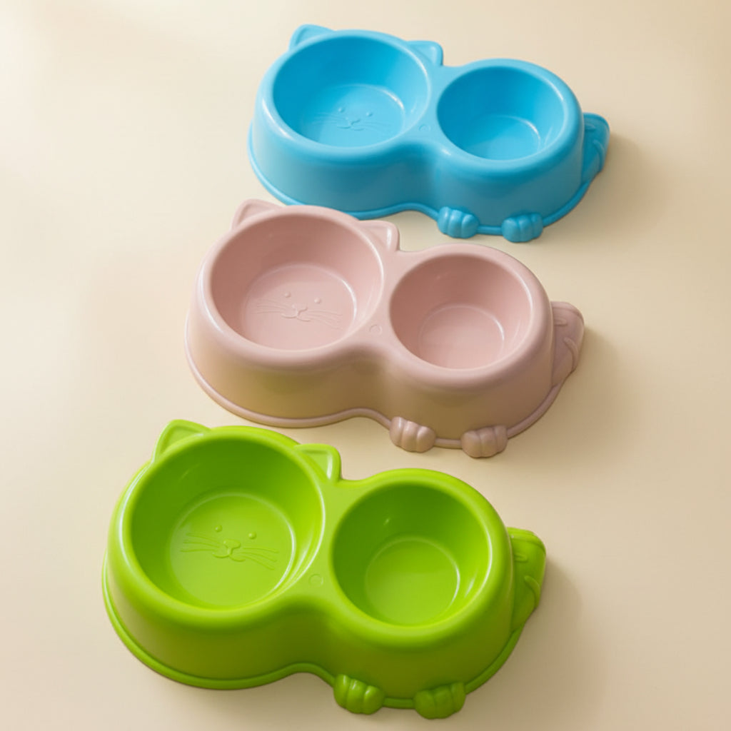 Double Pet Feeding Bowl – Cute Cat-Shaped Food & Water Bowl for Cats and Small Dogs