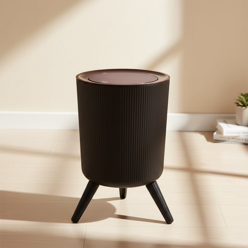 Black Trash Bin with Lid – Desktop & Bathroom Waste Container